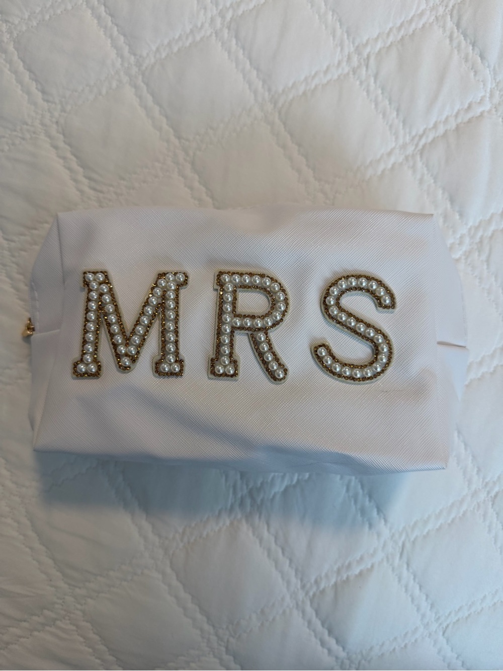 Pearl-Embellished 'MRS' White Bridal bag